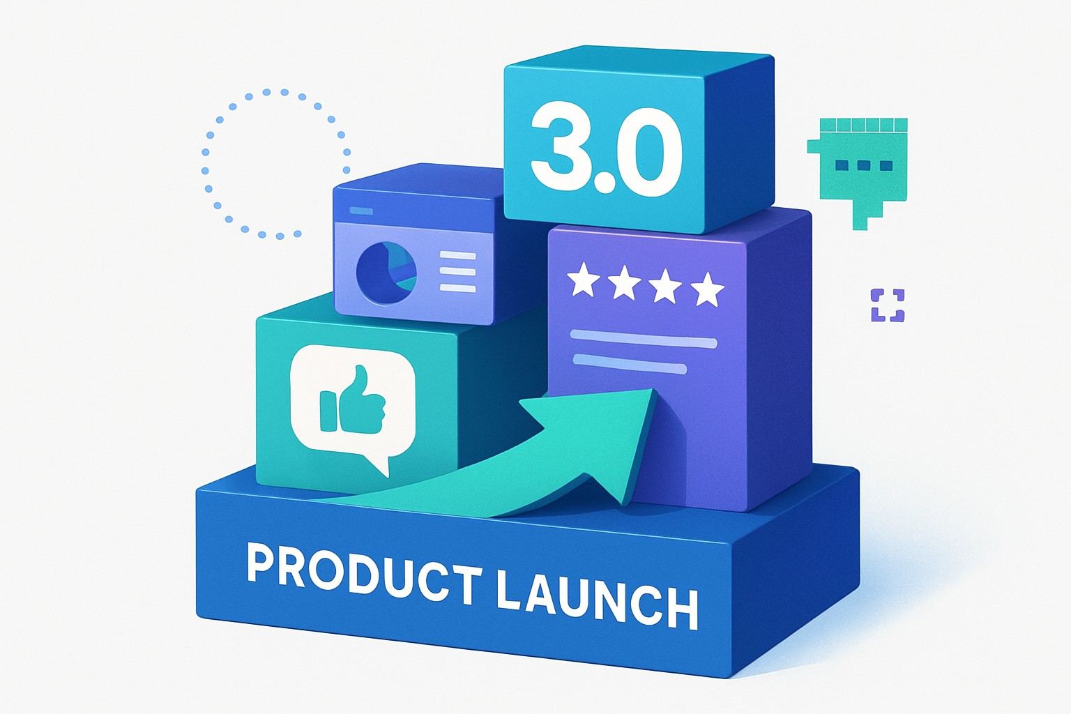 Visual showing the progression from product launch to version 3.0 with customer feedback-driven improvements.